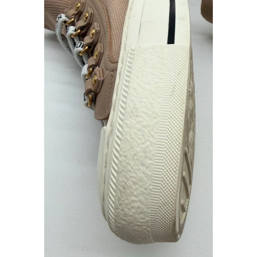 Dior Walk'n'Dior Logo Pull On Hight Top Sneakers Beige Knit EU 36.5 US 6.5